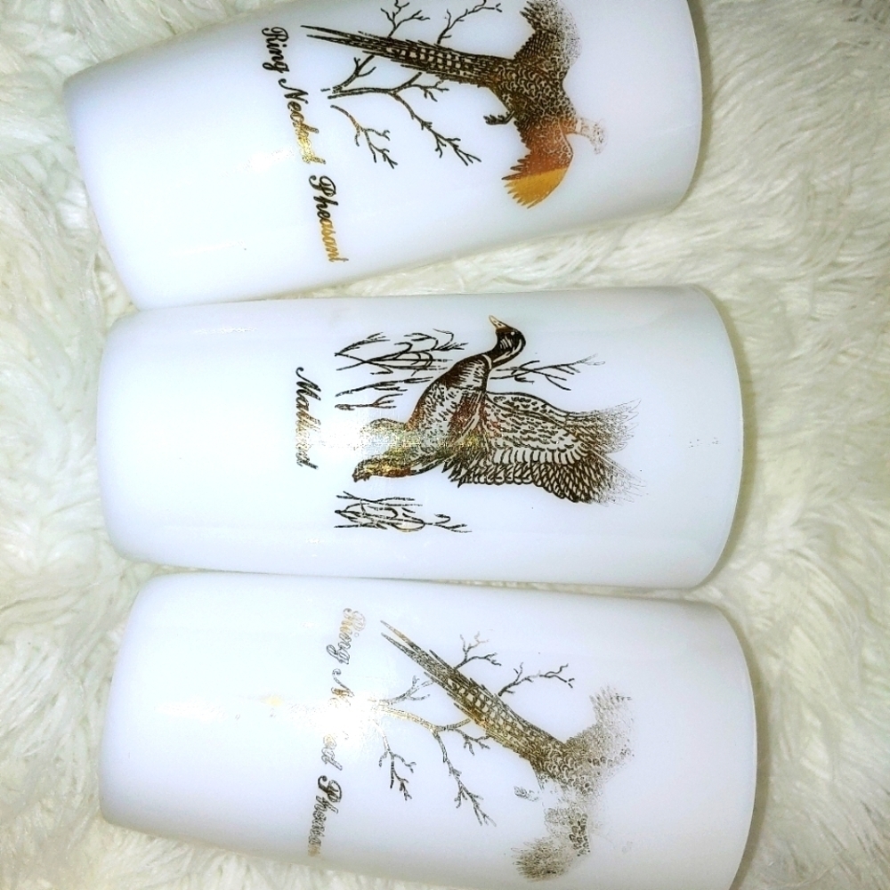 Vintage Set of 3 Federal Milk Glass Birds Mallard Duck Phesant